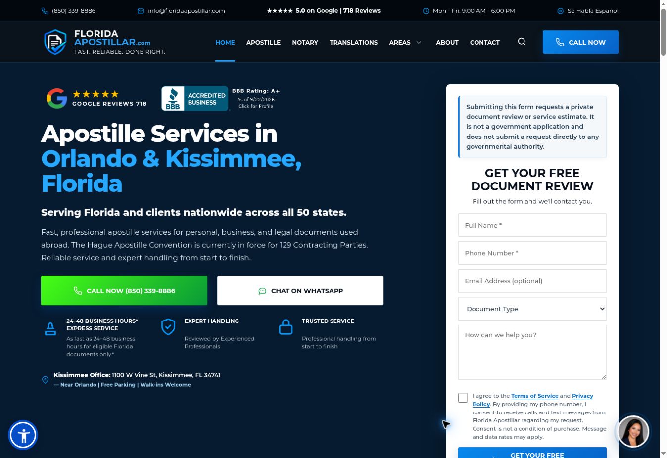 Florida Apostillar — actual desktop website screenshot