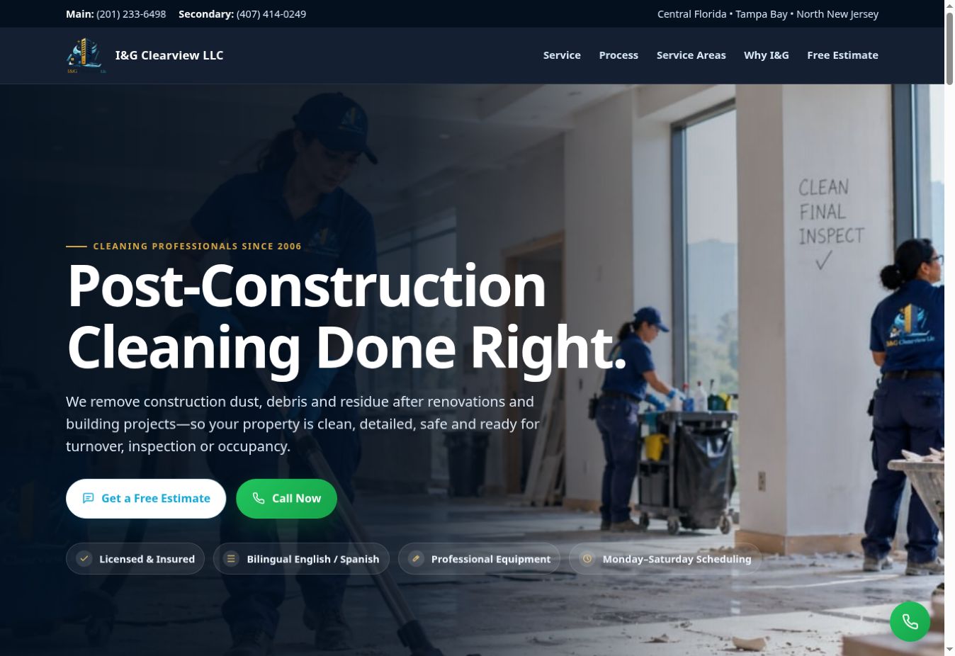 I&G Clearview LLC — actual desktop website screenshot